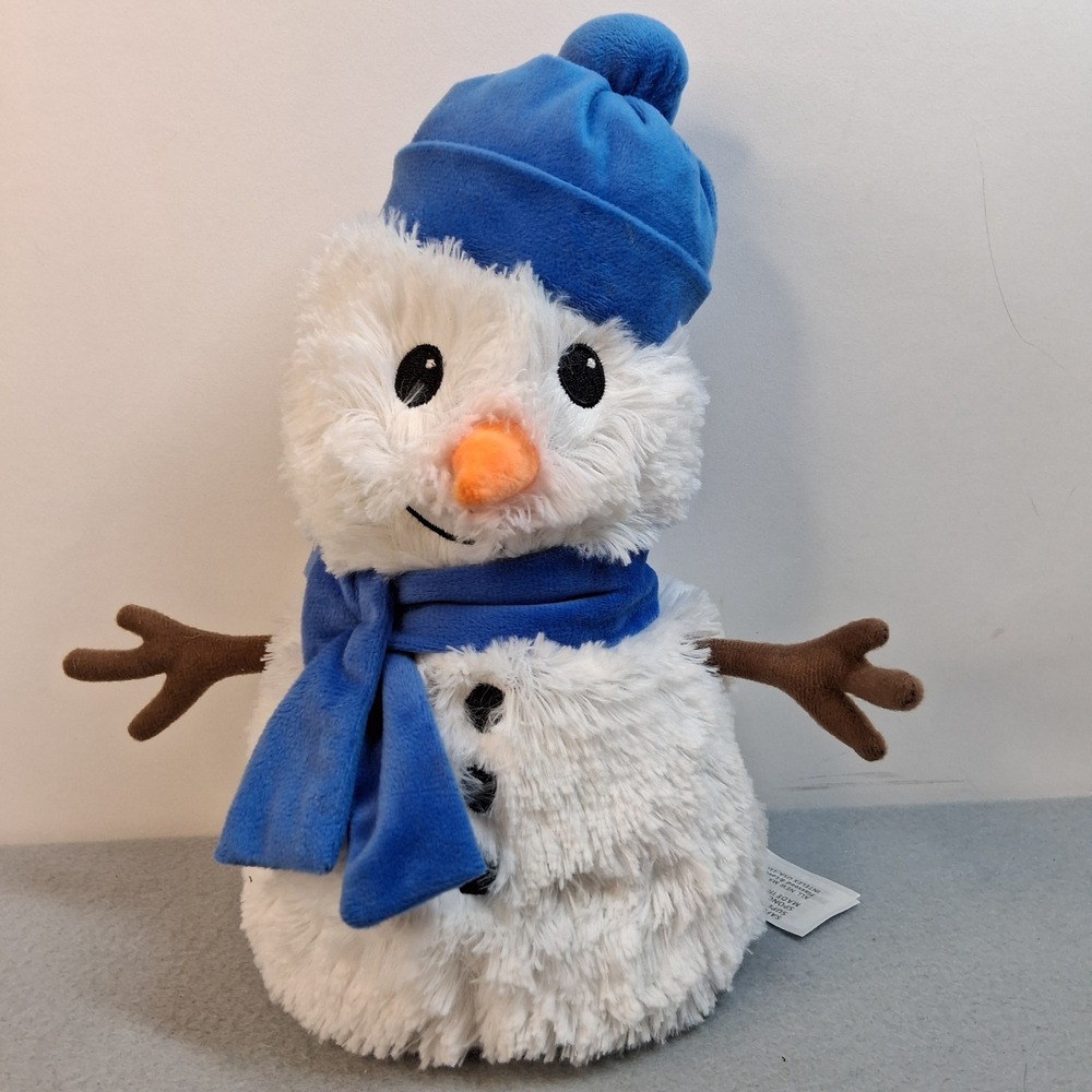Warmies Snowman Microwavable Plush Blue Scarf Hat 10 inch